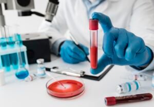 Patient having a private blood test at a London clinic
